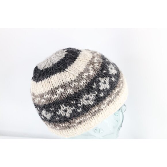 Vintage 90s Streetwear Fleece Lined Fair Isle Wool Knit Winter Beanie Hat Womens - Picture 4 of 7